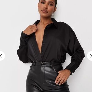 Missguided Black Oversized Satin Shirt, size 0